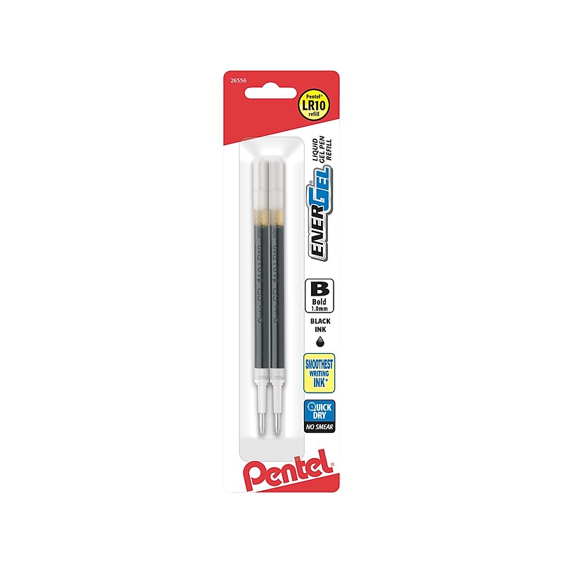 Pentel EnerGel Gel-Ink Pen Refill, Bold Tip, Black Ink, 2/Pack (LR10BP2A) image 1