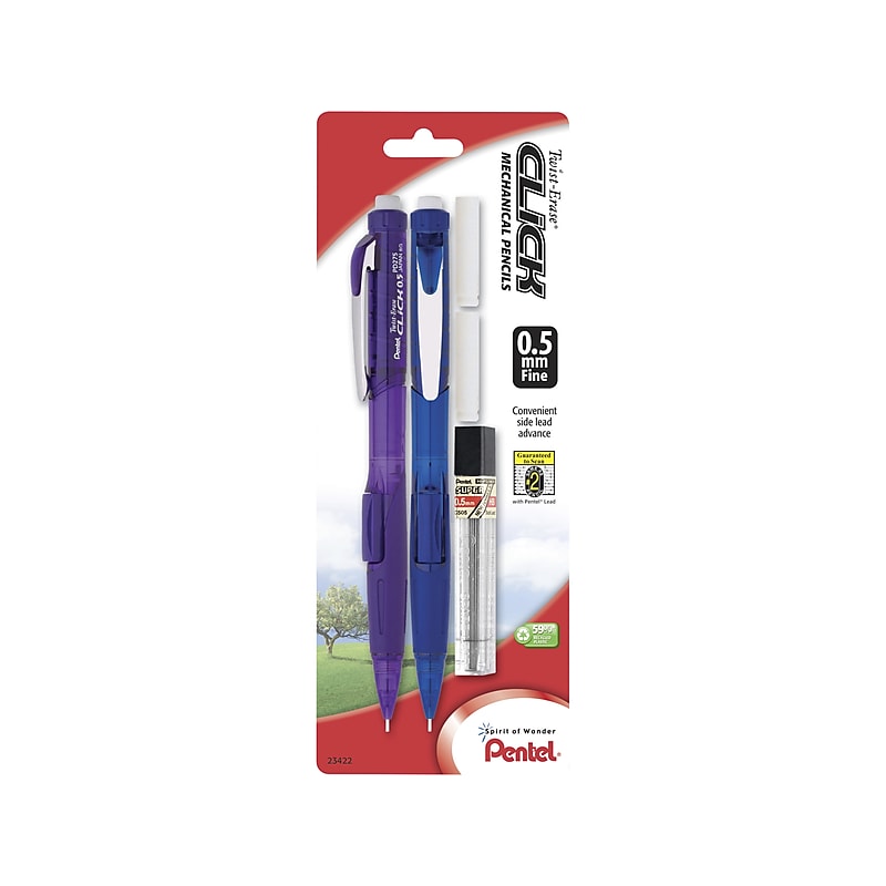 Pentel Twist-Erase CLiCK Mechanical Pencils, No. 2 Medium Lead, 2/Pack (PD275TLEBP2) image 1