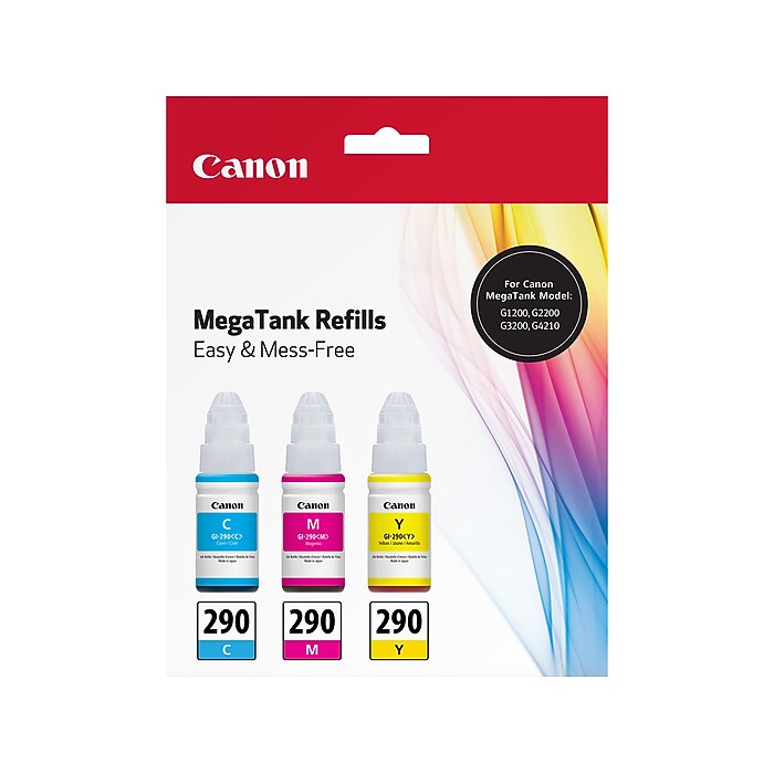 Canon 290 Cyan/Magenta/Yellow Standard Yield Ink Bottle, 3/Pack