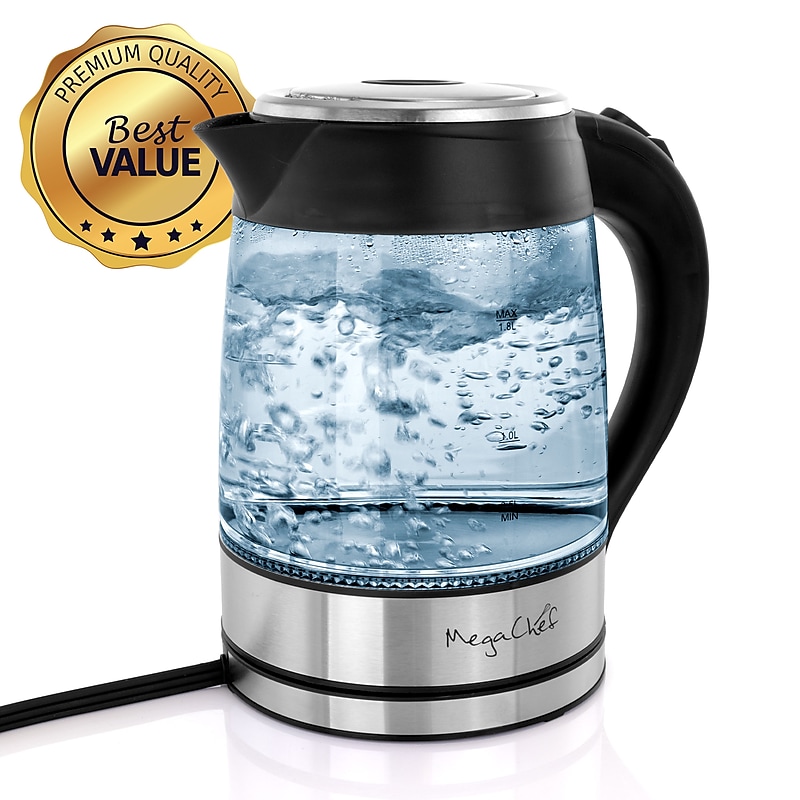 Mega Chef Glass/Stainless Steel Electric Tea Kettle, 1.8 Liter, Black/Silver (93596270M) image 1