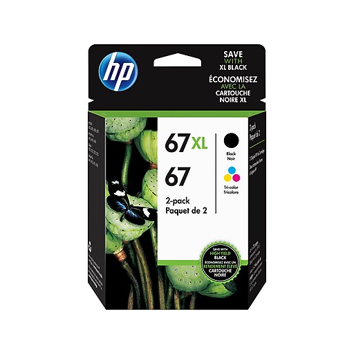 HP 67XL Black/HP 67 TriColor Ink Cartridges, High/Standard Yield, 2