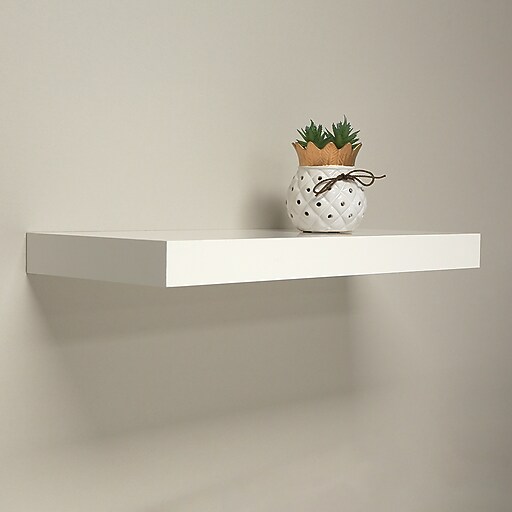 InPlace Shelving 48"W Wooden Slim Floating Single Shelf, Wood, White