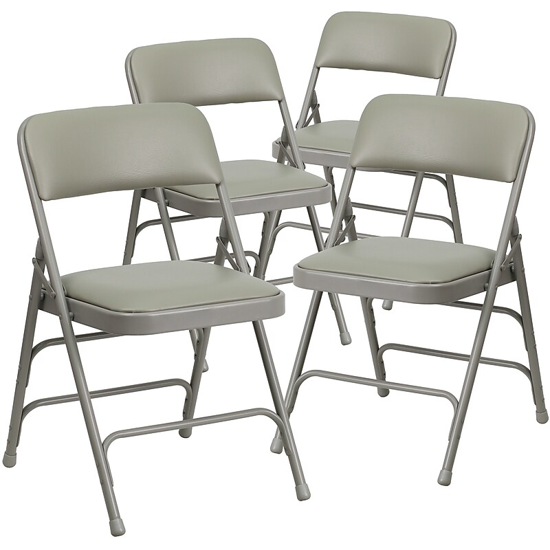 Flash Furniture HERCULES™ Curved Triple Braced Vinyl Armless Folding Chair, Gray, 4/Pack image 1
