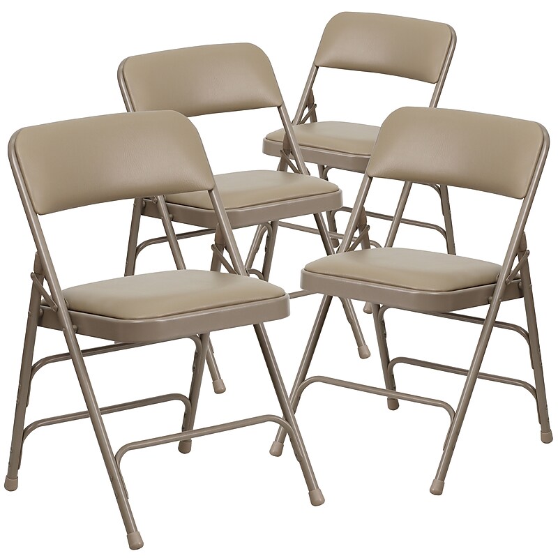 Flash Furniture HERCULES™ Curved Triple Braced Vinyl Armless Folding Chair, Beige, 4/Pack (4HF3MC309AVBGE) image 1