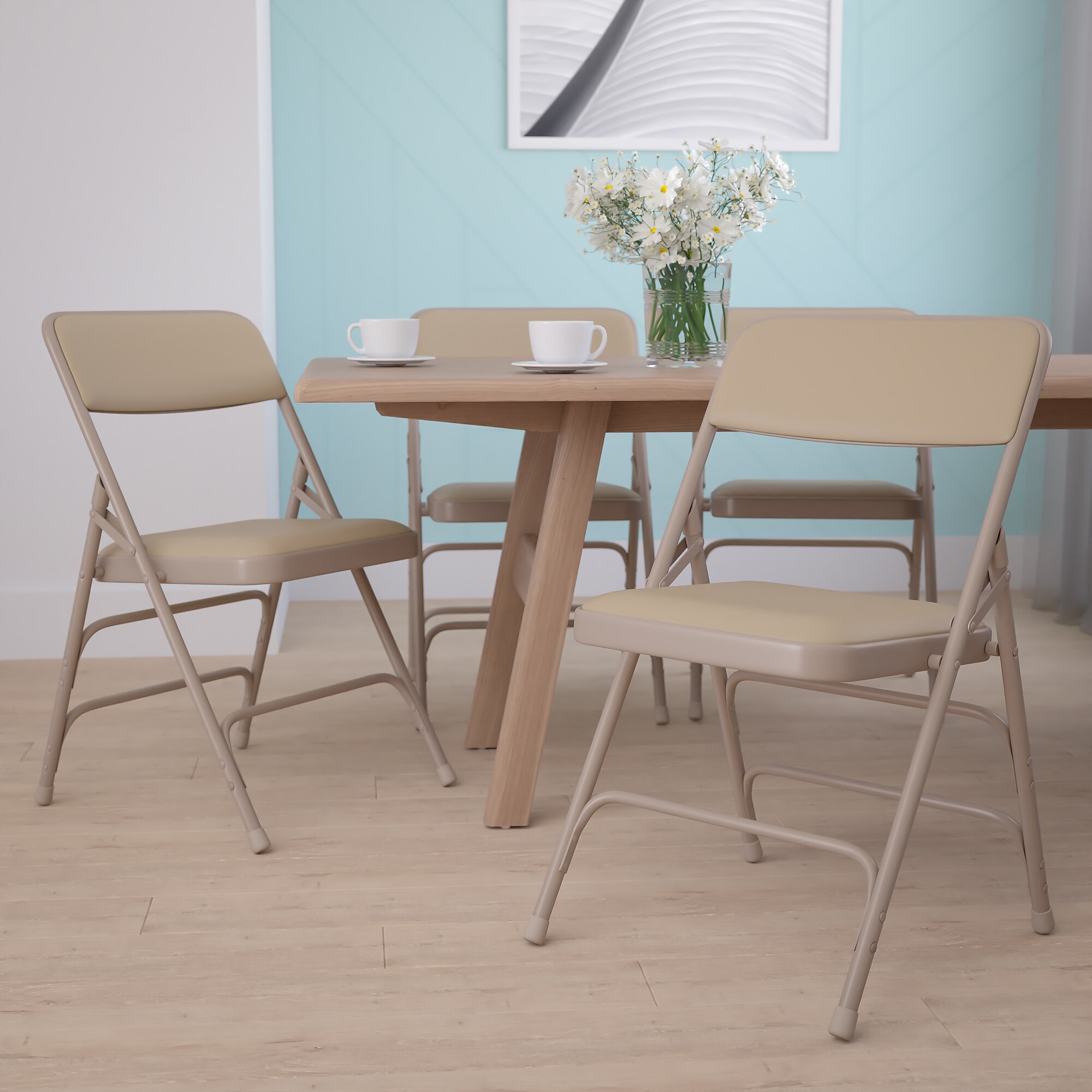 Flash Furniture HERCULES Curved Triple Braced Vinyl Armless Folding Chair, Beige, 4/Pack (4HF3MC309AVBGE) Sansujyuku sansujyuku.com