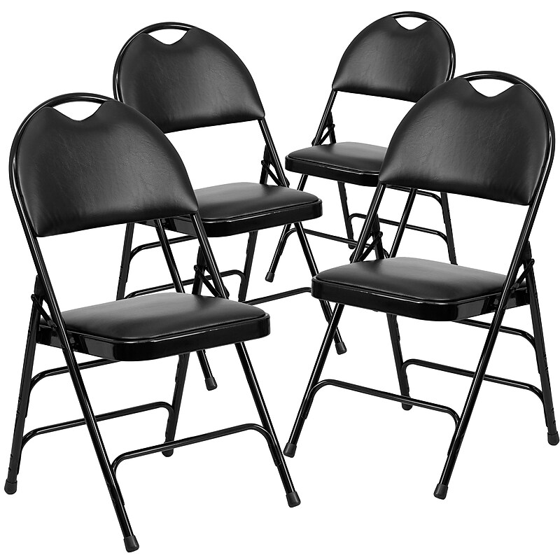Flash Furniture HERCULES™ Triple Braced Vinyl Armless Folding Chair, Black, 4/Pack (4HAMC705AV3BK) image 1