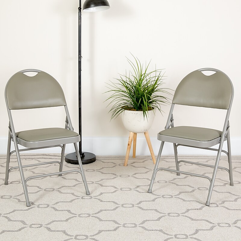 Flash Furniture HERCULES™ Triple Braced Vinyl Armless Folding Chair, Gray, 4/Pack (4HAMC705AV3GY) image 1