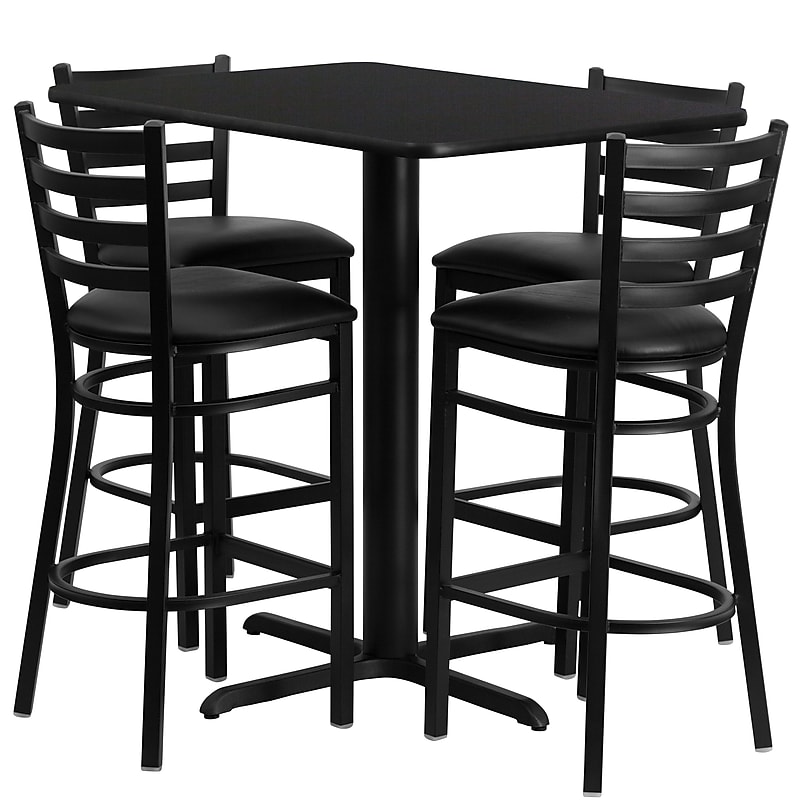 Flash Furniture Laminate Table Set With 4 Ladder Back Metal Bar Stools, 24" x 42", Black (HDBF1017) image 1