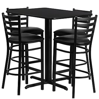 Flash Furniture 24" x 42" Black Laminate Table Set With 4 Ladder Back Metal Bar Stools, Black (HDBF1017)