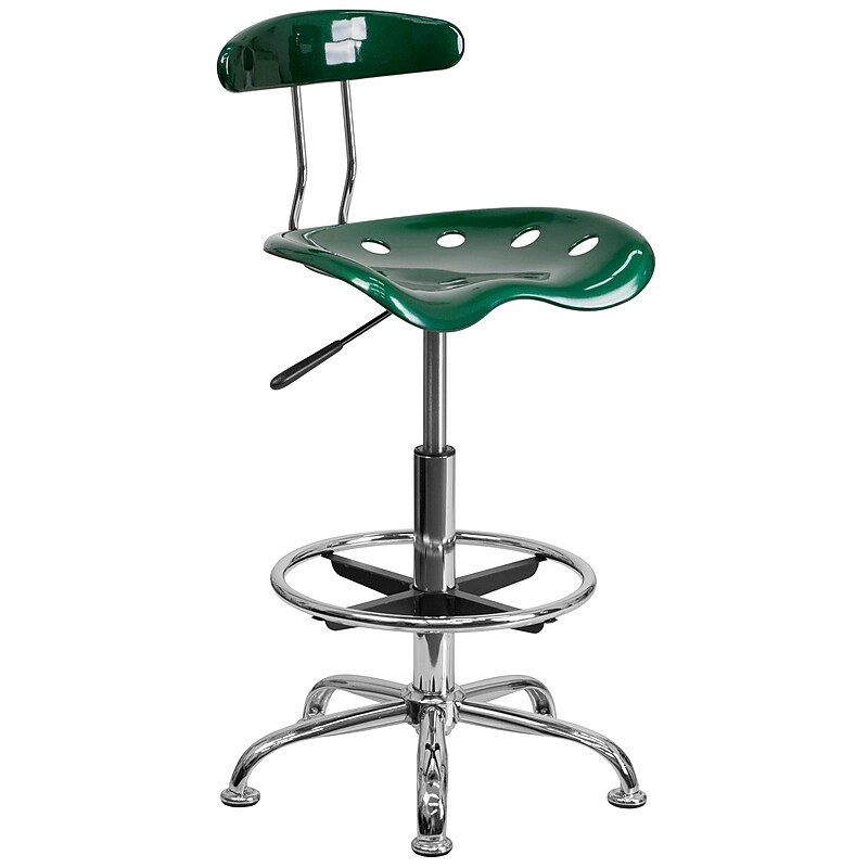 Flash Furniture Low Back Polymer Drafting Stool With Tractor Seat, Vibrant Green (LF215GN) image 1