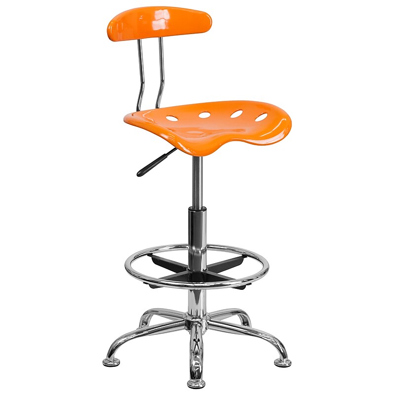 Flash Furniture Low Back Polymer Drafting Stool With Tractor Seat, Vibrant Orange image 1