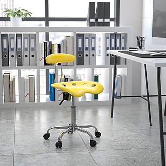Flash Furniture Elliott Armless Plastic and Chrome Task Office Chair with Tractor Seat, Yellow/Orange and Chrome (LF214YELLOW)