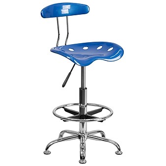 Flash Furniture Chrome Low Back Drafting Stool With Tractor Seat, Vibrant Bright Blue (LF215BRIBLU)
