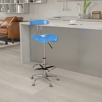 Flash Furniture Chrome Low Back Drafting Stool With Tractor Seat, Vibrant Bright Blue (LF215BRIBLU)