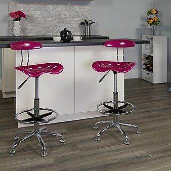 Flash Furniture Low Back Polymer Drafting Stool With Tractor Seat, Vibrant Pink