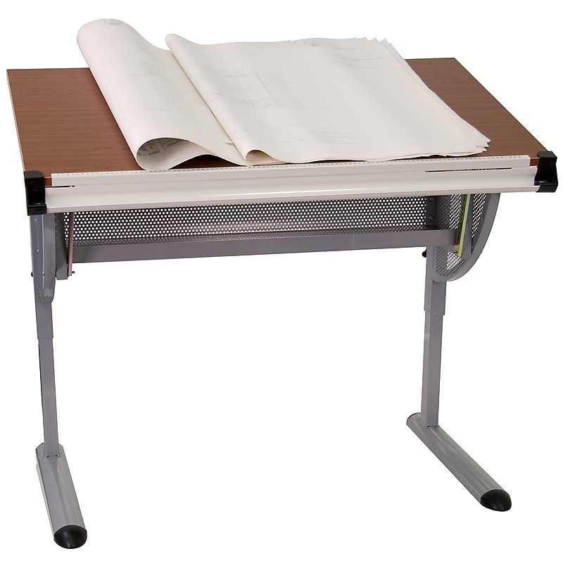 Flash Furniture 45.25"W Drafting Table, Cherry/Pewter (NAN-JN-2433-GG) image 1