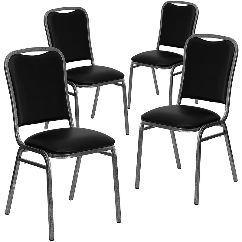 Flash Furniture HERCULES Series Vinyl Vein Frame Banquet Stack Chair, Black (4NG108SVBKVYL) image 1