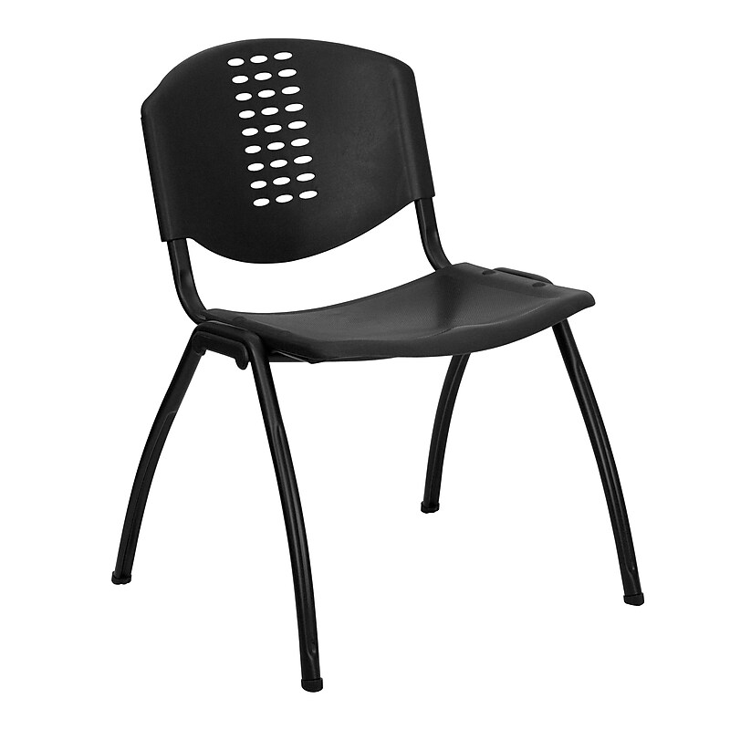 Flash Furniture HERCULES Series Plastic Stack Chair with Oval Cutout Back, Black (RUTNF01ABK) image 1