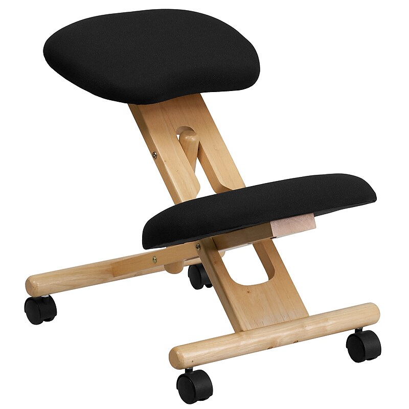 Flash Furniture Posey Armless Ergonomic Fabric/Wood Mobile Kneeling Office Chair, Black (WLSB210) image 1