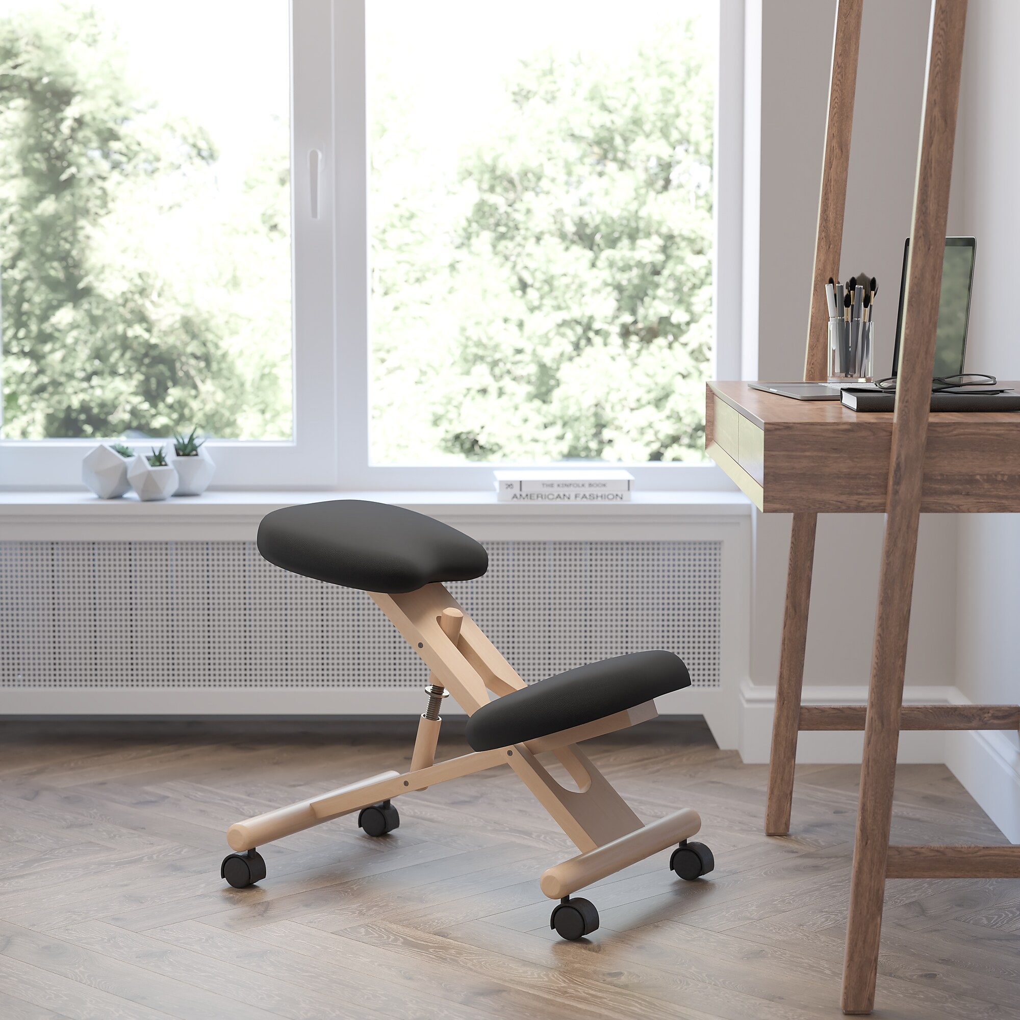 Flash Furniture Posey Armless Ergonomic Fabric/Wood Mobile Kneeling Office Chair, Black (WLSB210) Sansujyuku sansujyuku.com