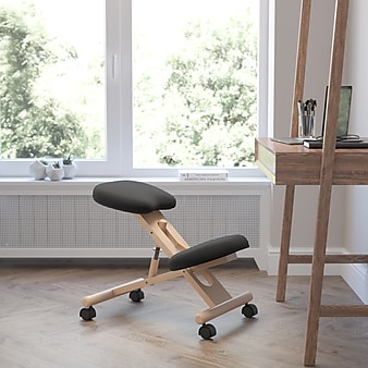 Flash Furniture Posey Armless Ergonomic Fabric/Wood Mobile Kneeling Office Chair, Black (WLSB210)
