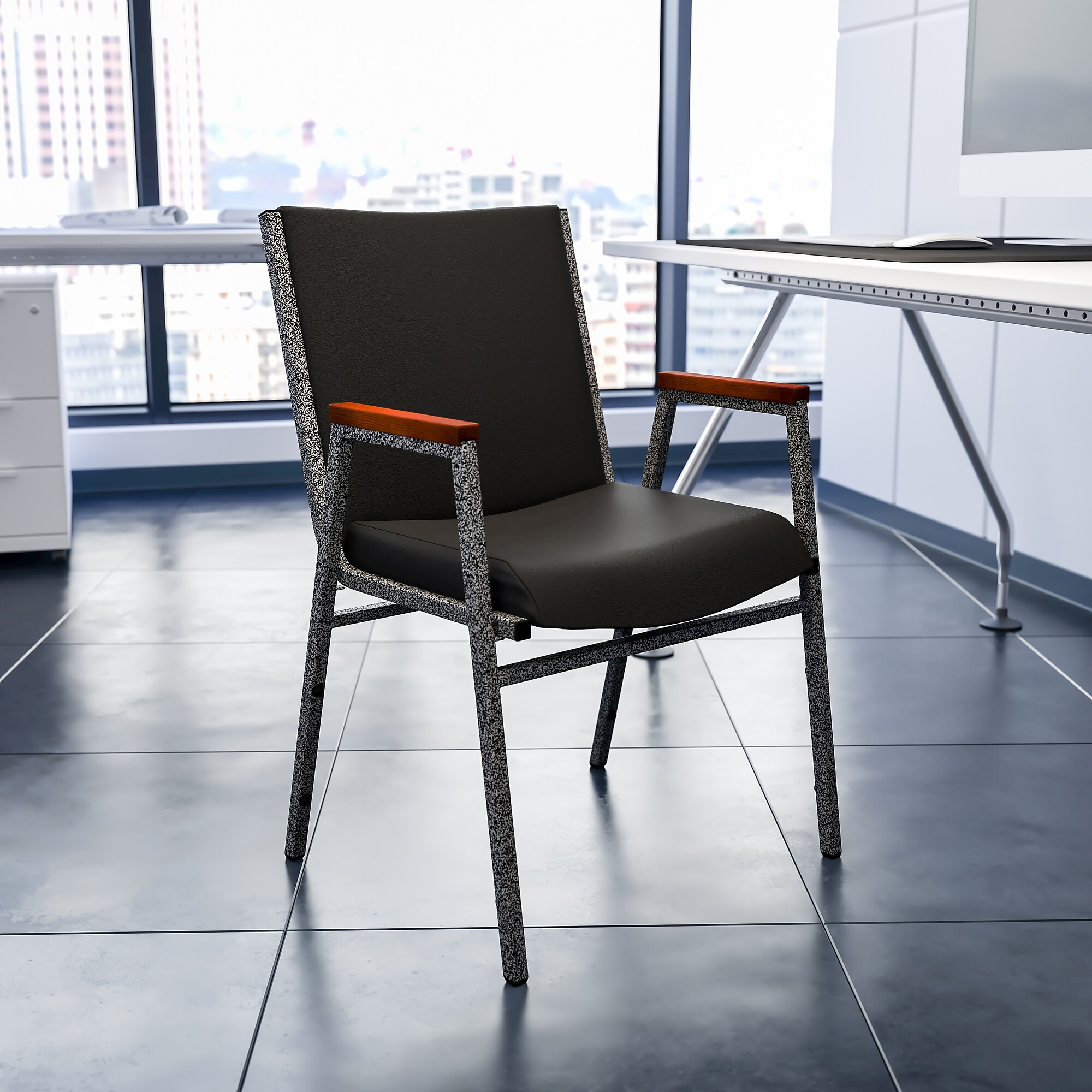 Flash Furniture HERCULES Series Vinyl Stack Chair with Arms, Black (XU60154BKVYL) Sansujyuku sansujyuku.com