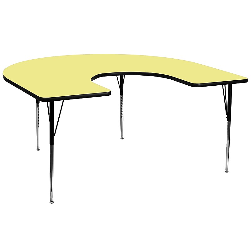 Flash Furniture Wren Horseshoe Activity Table, 60" x 66", Height Adjustable, Yellow (XUA6066HRSYELTA) image 1