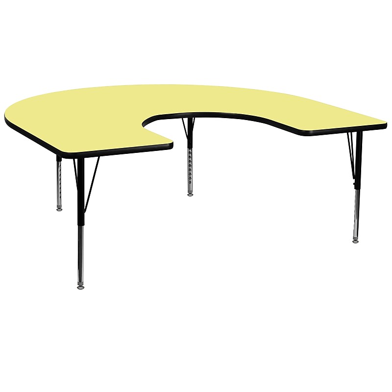 Flash Furniture Wren Horseshoe Activity Table, 60" x 66", Height Adjustable, Yellow (XUA6066HRSYELTP) image 1