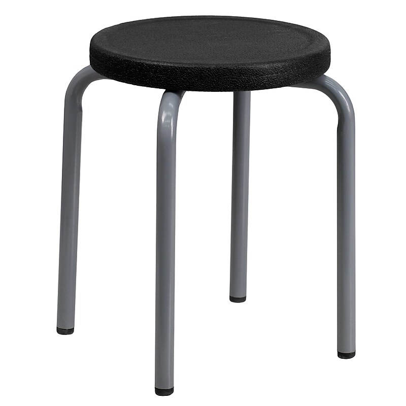 Flash Furniture Stackable Stool With Black Seat and Silver Powder Coated Frame, Black image 1