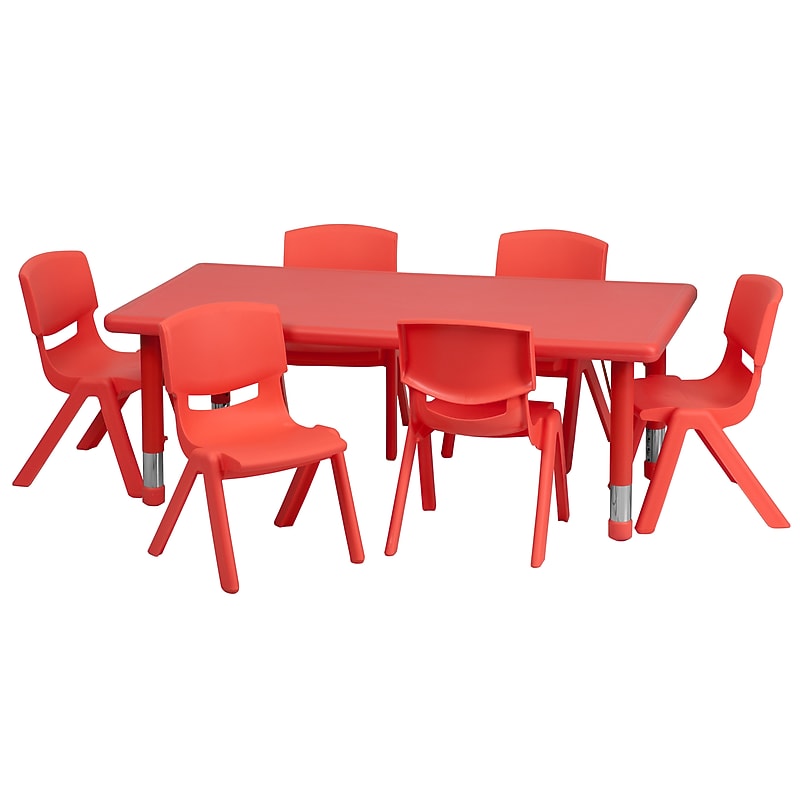 Flash Furniture Emmy Rectangular Activity Table Set, 24" x 48", Height Adjustable, Red (YCX13RECTBLREDE) image 1