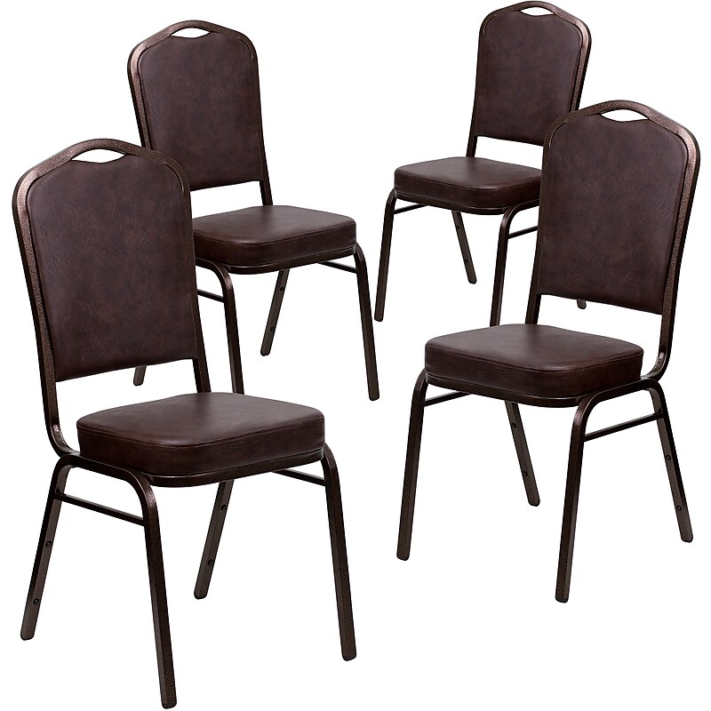 Flash Furniture HERCULES Series Vinyl Banquet Stacking Chair, Brown/Copper Vein Frame, 4 Pack (4FDC01CPRBRNVY) image 1
