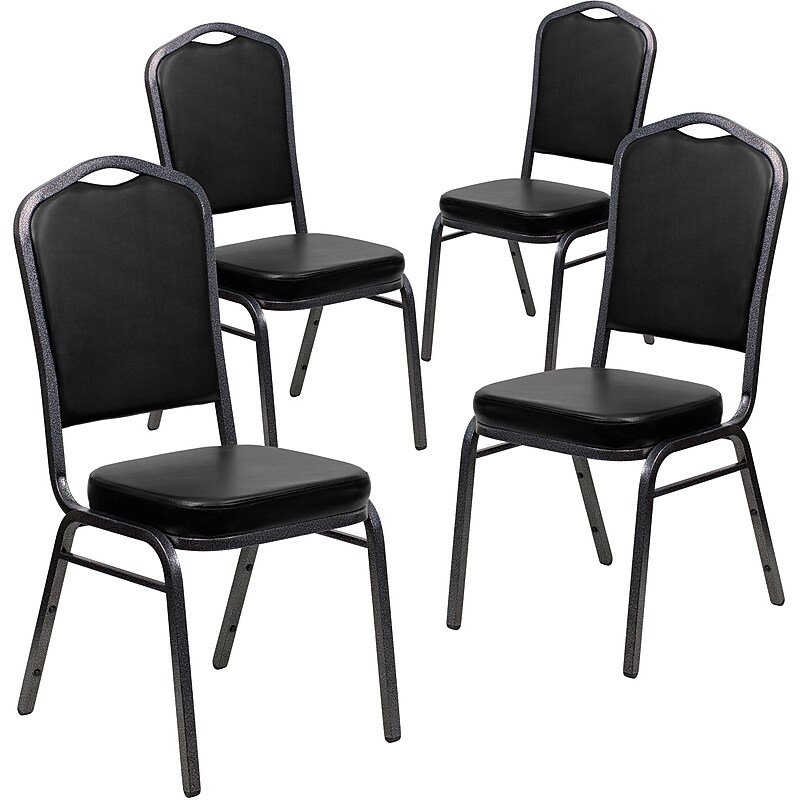 Flash Furniture HERCULES Series Vinyl Banquet Stacking Chair, Black/Silver Vein Frame, 4 Pack (4FDC01SVBKVY) image 1