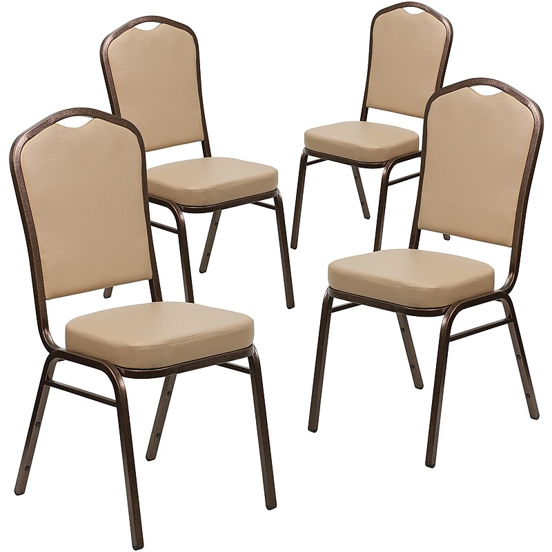 Flash Furniture HERCULES Series Vinyl Banquet Stacking Chair, Tan/Copper Vein Frame, 4 Pack (4FDC01CPRTN) image 1