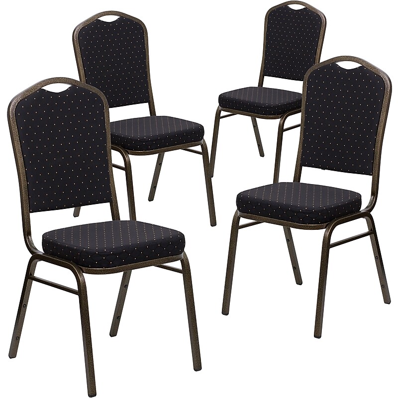 Flash Furniture HERCULES Series Fabric Banquet Stacking Chair, Black Patterned/Gold Vein Frame, 4 Pack (4FDC01GVS0806) image 1