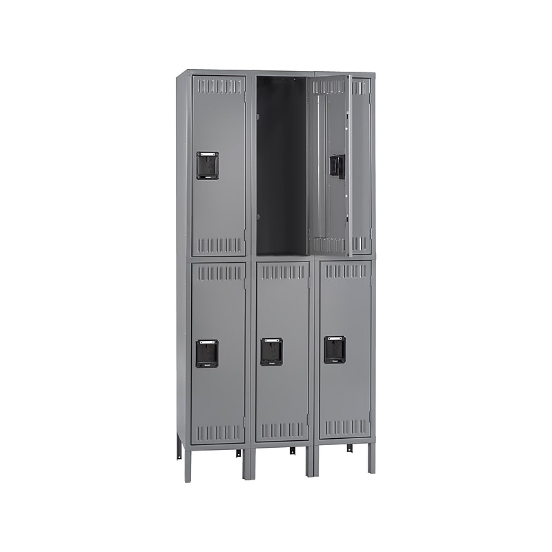 Tennsco 78" 2-Tier Three Wide Light Gray Storage Locker (DTS-121836-3-LGY) image 1
