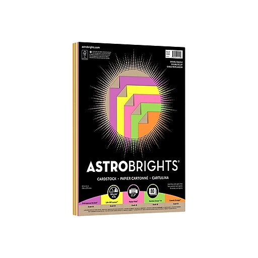 Astrobrights Cardstock Paper, 70 lbs., 8.5" x 11", Kraft/Assorted