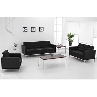 Flash Furniture HERCULES Lacey Series 57" LeatherSoft Loveseat with Stainless Steel Frame, Black (ZBLACEY8312LSBK)