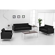 Flash Furniture HERCULES Lacey Contemporary Leather Love Seat With Stainless Steel Frame, Black