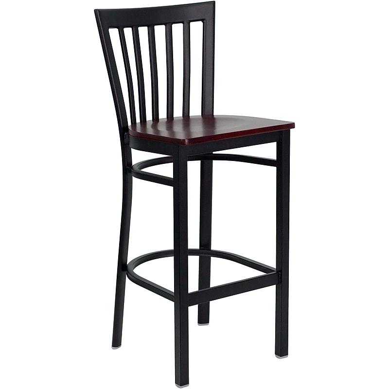 Flash Furniture HERCULES Series Traditional Metal School House Back Restaurant Barstool, Black/Mahogany Wood (XU6R8BSCHBARMAW) image 1