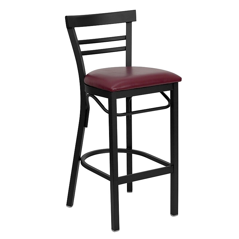Flash Furniture HERCULES Series Traditional Metal Two-Slat Ladder Back Restaurant Barstool, Black/Burgundy (XU6R9BLADBARBRV) image 1