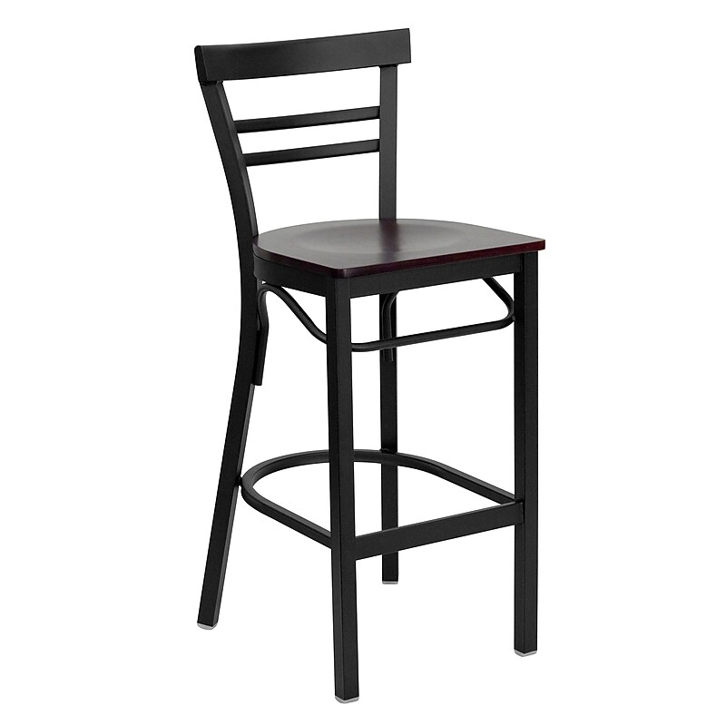 Flash Furniture HERCULES Traditional Metal Two-Slat Ladder Back Restaurant Barstool, Black/Mahogany Wood (XU6R9BLADBARMAW) image 1