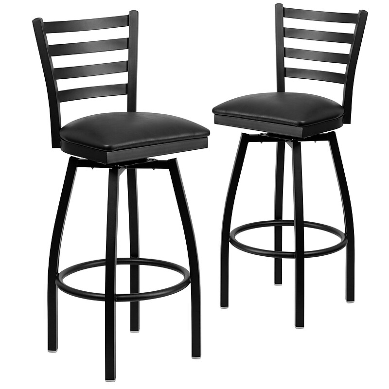 Flash Furniture HERCULES Series Traditional Metal Ladder Back Barstool, Black/Black Seat, 2-Pieces/Pack (2XU6F8BLDSWVBKV) image 1