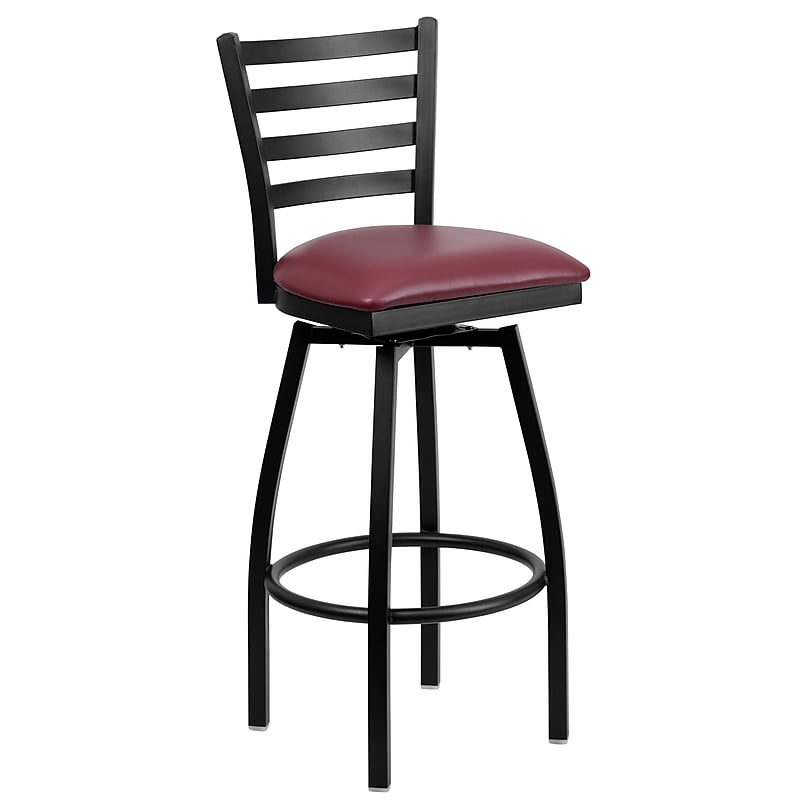 Flash Furniture HERCULES Series Traditional Metal Ladder Back Barstool, Black/Burgundy (XU6F8BLDSWVBGV) image 1