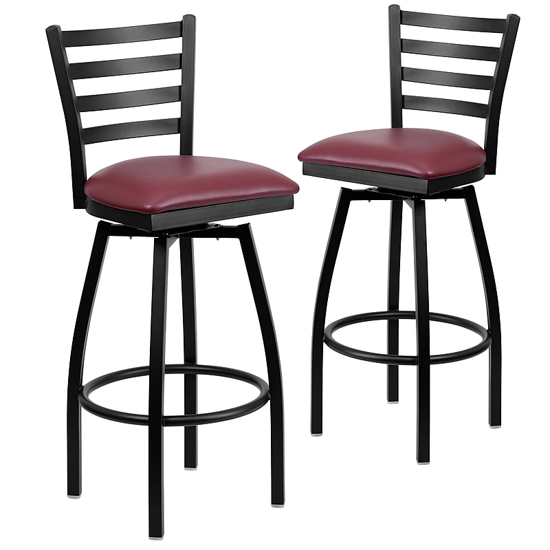 Flash Furniture HERCULES Series Traditional Metal Ladder Back Barstool, Black/Burgundy Seat, 2-Pieces/Pack (2XU6F8BLDSWVBGV) image 1
