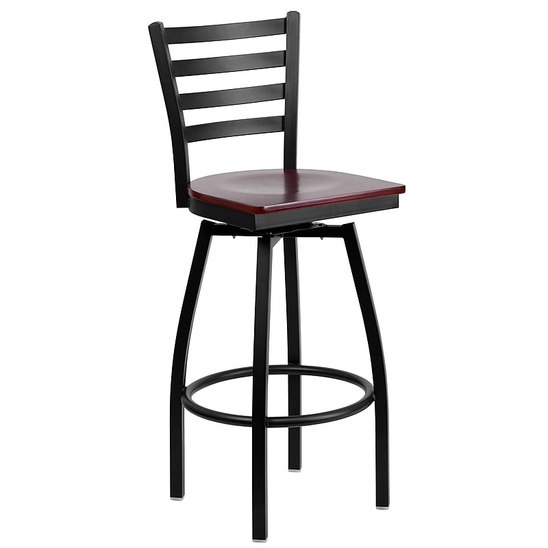 Flash Furniture HERCULES Series Traditional Metal Ladder Back Barstool, Black/Mahogany (XU6F8BLDSWVMAW) image 1