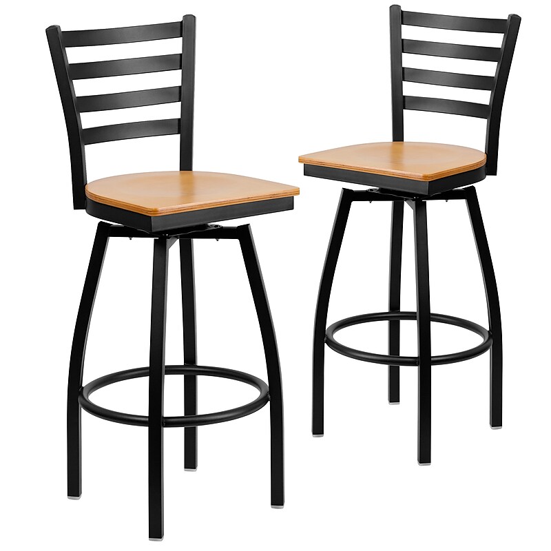 Flash Furniture HERCULES Series Traditional Metal Ladder Back Barstool, Black/Natural Wood Seat, 2-Pieces/Pack (2XU6F8BLDSWVNTW) image 1