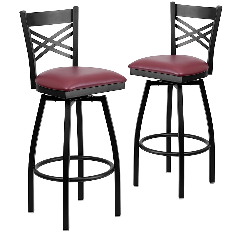 Flash Furniture HERCULES Series Traditional Metal X-Back Barstool, Black/Burgundy Seat, 2-Pieces/Pack (2XU6F8BXSWVBGV) image 1