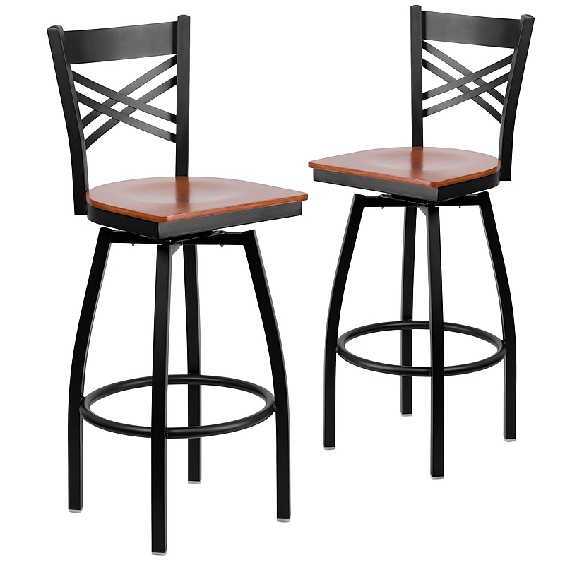 Flash Furniture HERCULES Series Traditional Metal X-Back Barstool, Black/Cherry Wood Seat, 2-Pieces/Pack (2XU6F8BXSWVCHW) image 1