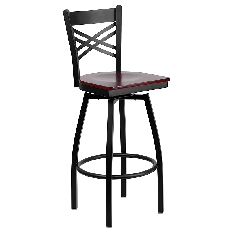 Flash Furniture HERCULES Series Traditional Metal X-Back Barstool, Black/Mahogany (XU6F8BXSWVMAW) image 1