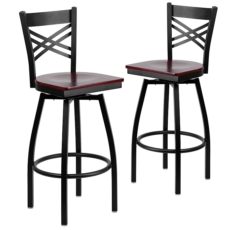 Flash Furniture HERCULES Series Traditional Metal X-Back Barstool, Black/Mahogany Wood Seat, 2-Pieces/Pack (2XU6F8BXSWVMHW) image 1